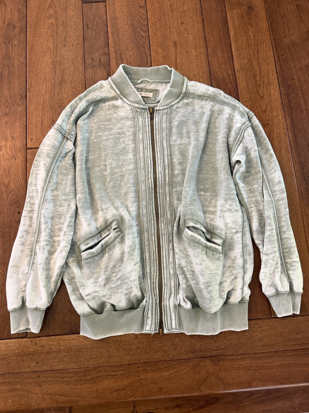 Free People Washed Sage Green Bomber Jacket - Faded Mint